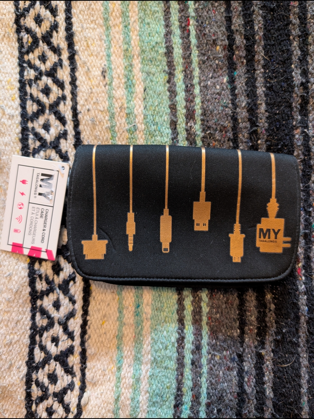 MY Tagalongs Black Tech Organizer Pouch with Gold Charger Icons